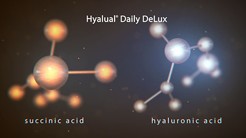 Молекулы двух видов кислот в рекламе для косметической компании Institute Hyalual Switzerland